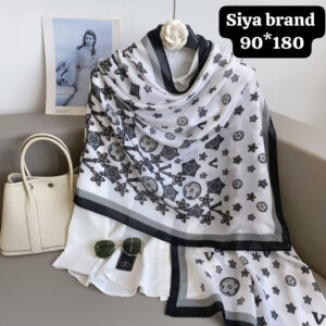 Premium  Viscose Printed Stoles Long Hijab Black And White With Flower Full Size
